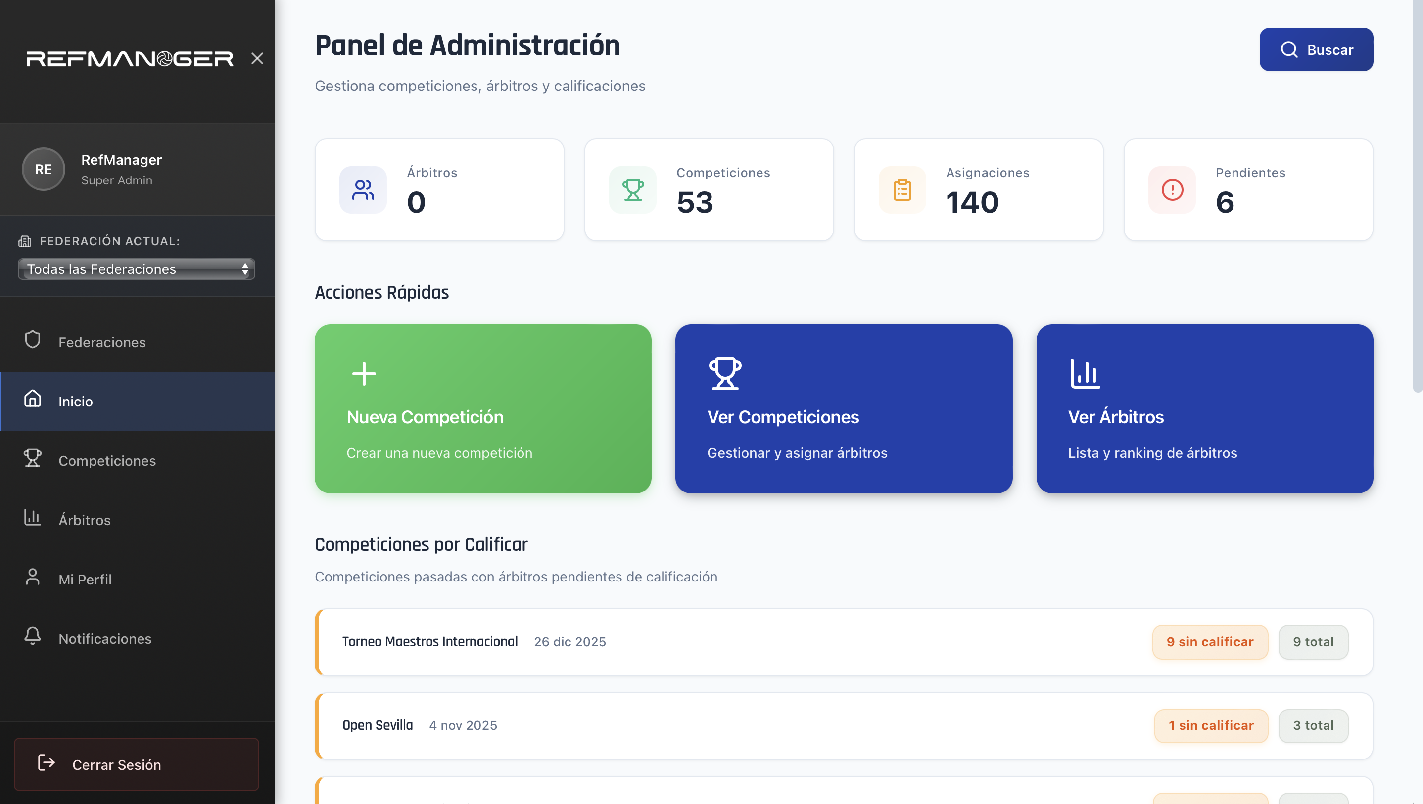 REFMANAGER Dashboard - Panel de Administración